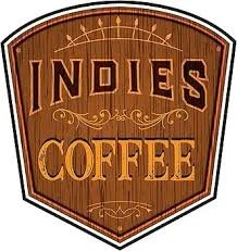 Indies Coffee logo on a wooden sign