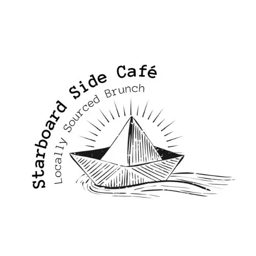 A logo for Stardard Side Café featuring a paper boat with sun rays and the text 'Stardard Side Café' and 'Locally Sourced Brunch'.