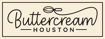 Logo for Buttercream Houston featuring cursive text and a decorative tie design