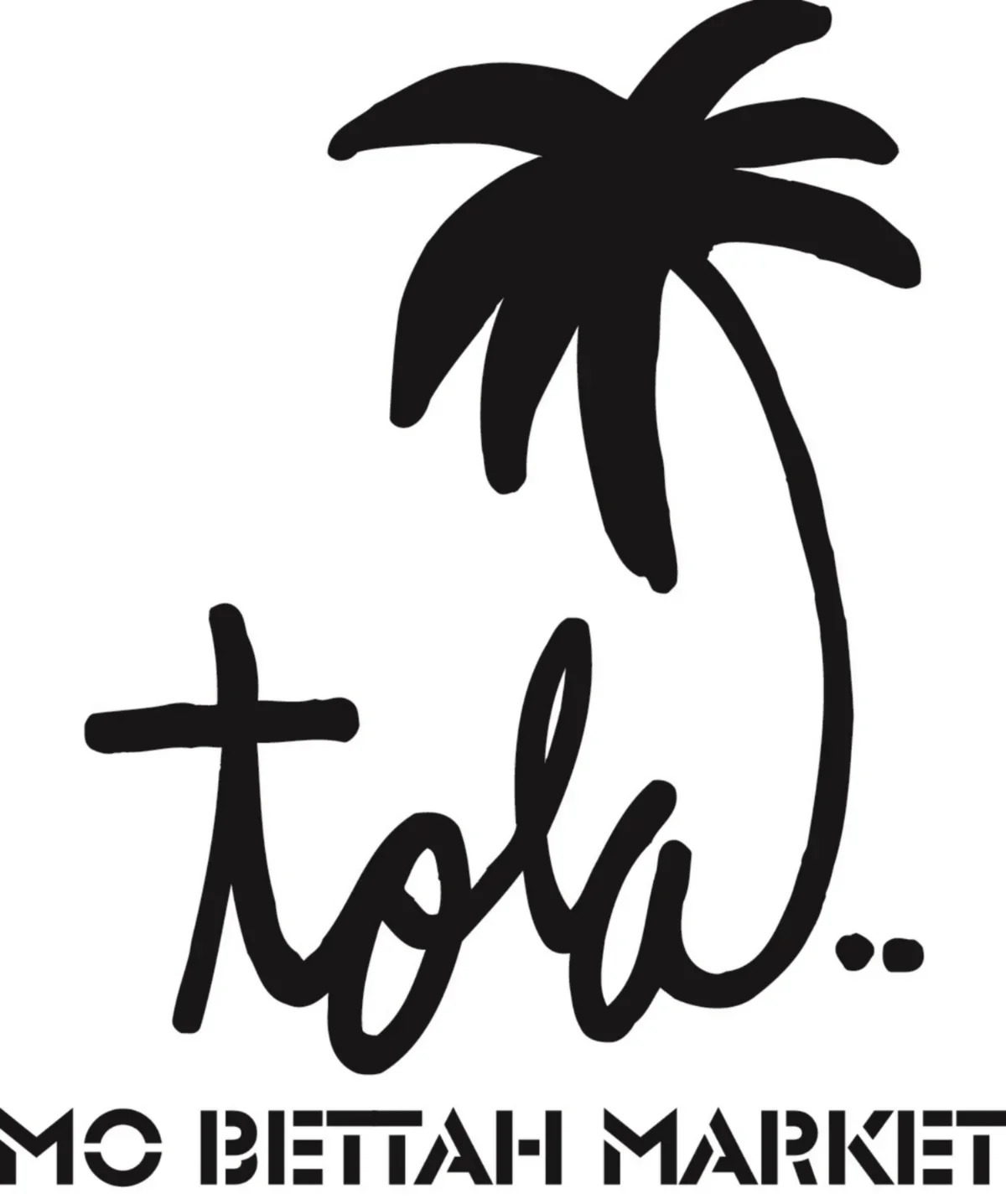Black silhouette of a palm tree and the word 'aloha' written in cursive, with additional text in a different font below.