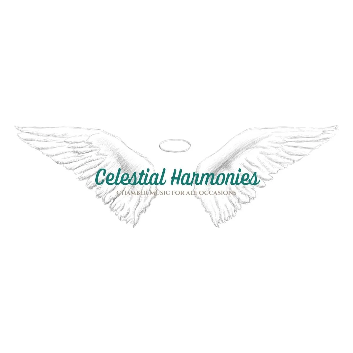 Sketch of angel wings with the text 'Celestial Harmonies' and the phrase 'Chamber Music for All Occasions' beneath.