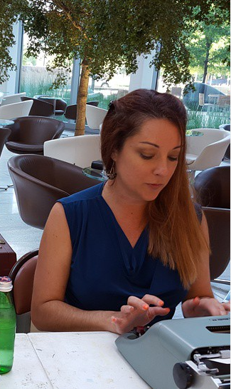 photo of mulliken at a typewriter