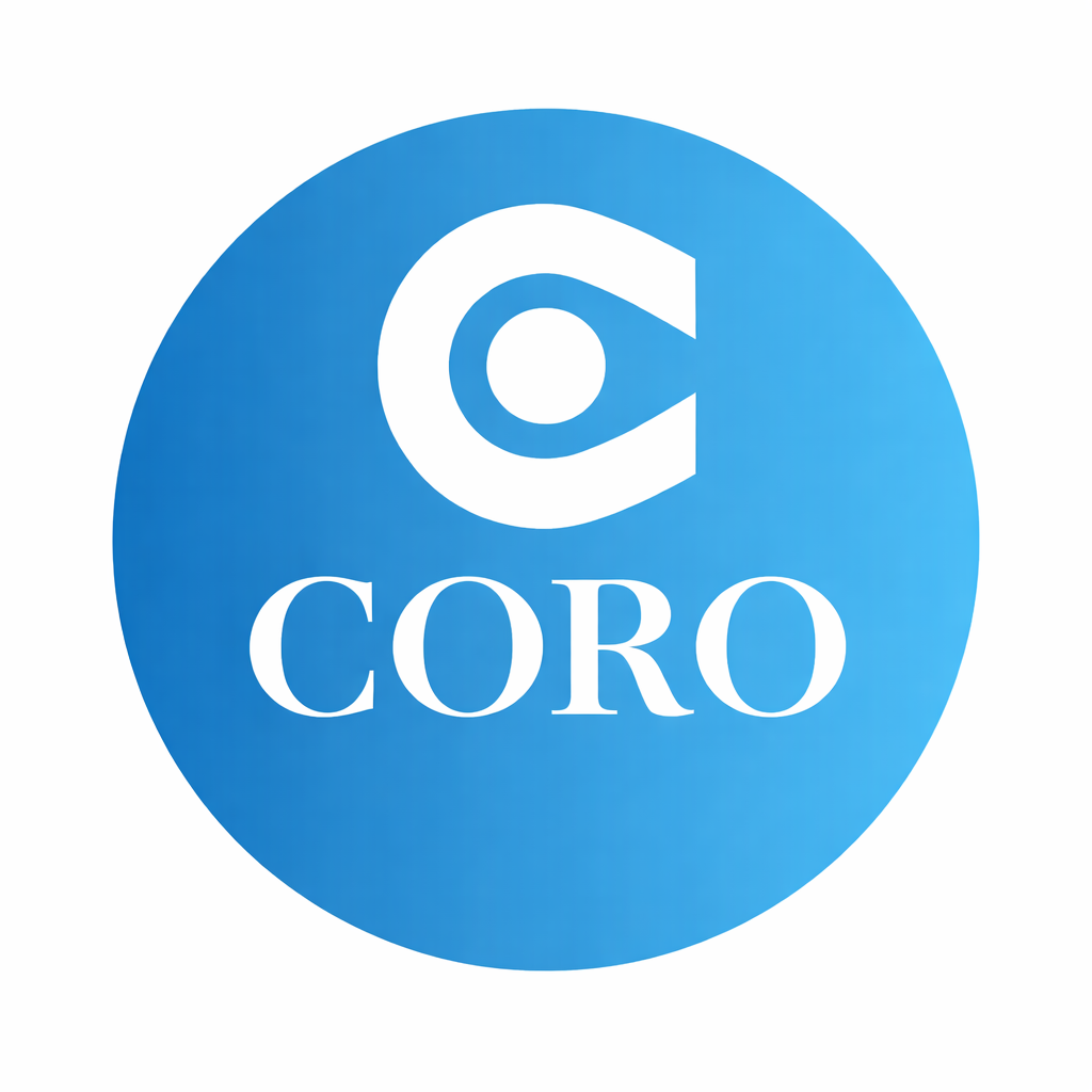 Blue circle logo with a stylized letter 'C' above the word 'CORO' in white text.