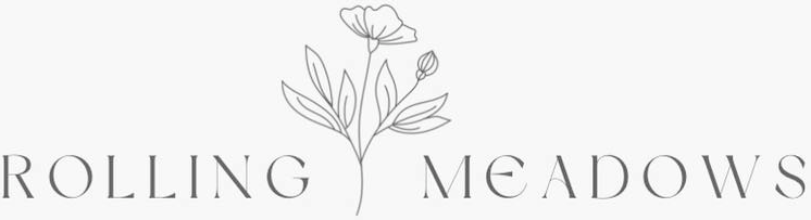 A logo with the words 'Rolling Meadows' and a simple line drawing of a flower