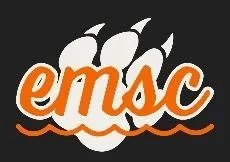 EMS logo with stylized fireballs above the letters 'emsc' in orange and white colors
