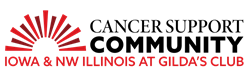 Logo of Gildas Club with a red sunburst design and text 'IOWA & NW ILLINOIS AT GILDAS CLUB' in red.