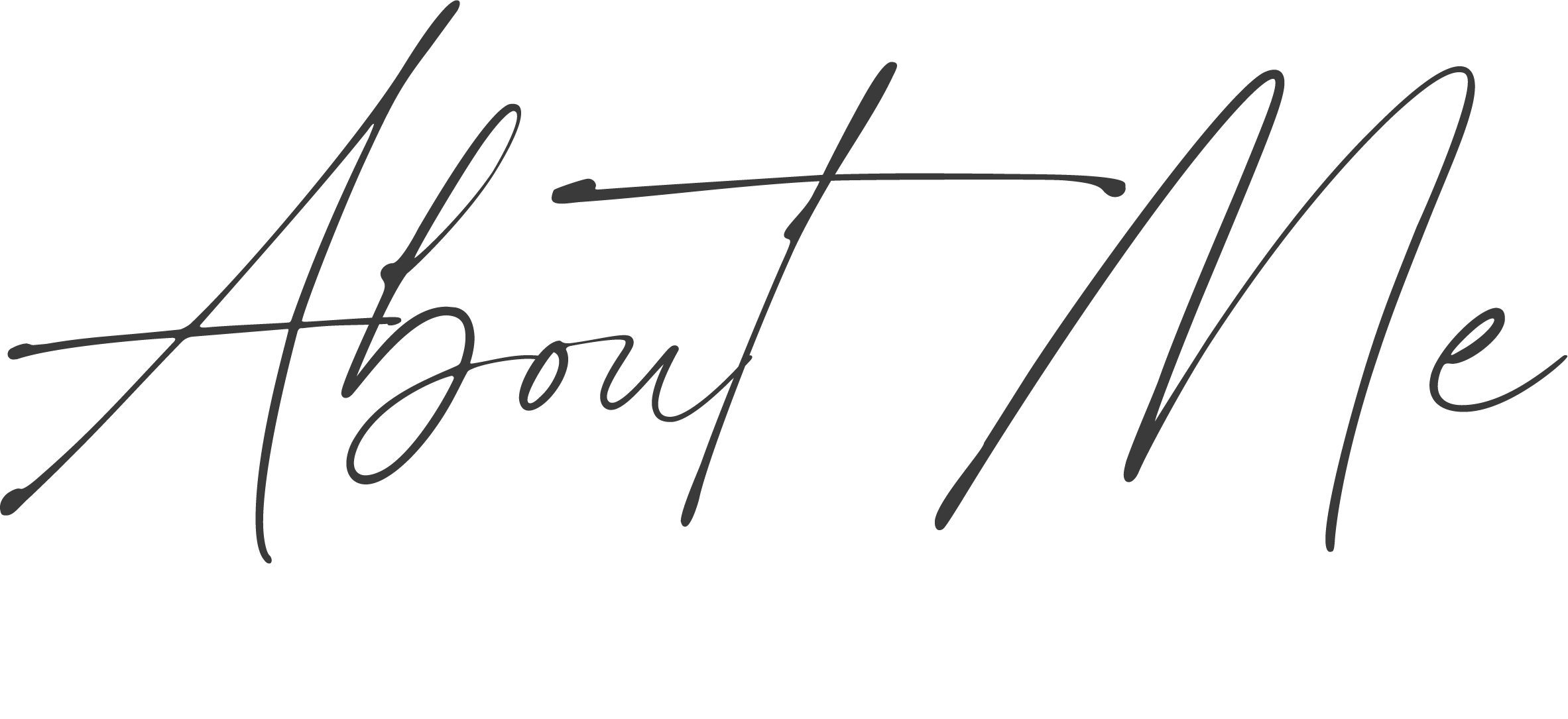 Stylized text reading "About Me" in black, script font on a transparent background.