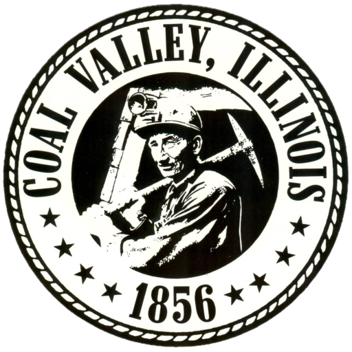 Seal of Coal Valley, Illinois, featuring a miner with a pickaxe, established in 1856.
