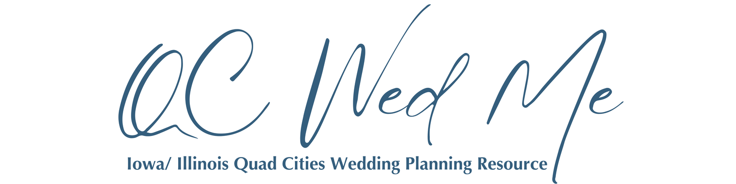 Logo for Iowa/Illinois Quad Cities Wedding Planning Resource featuring stylized text 'QC Need Me' and a subtitle.