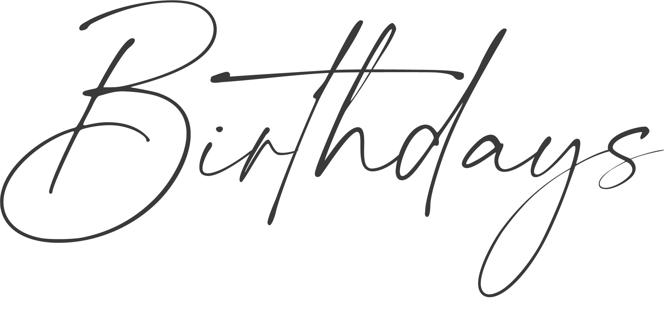 Decorative black handwritten-style text reading 'Happy Birthdays' on a transparent background.