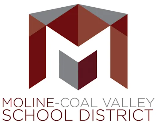 Logo of Moline-Coal Valley School District with geometric design and text