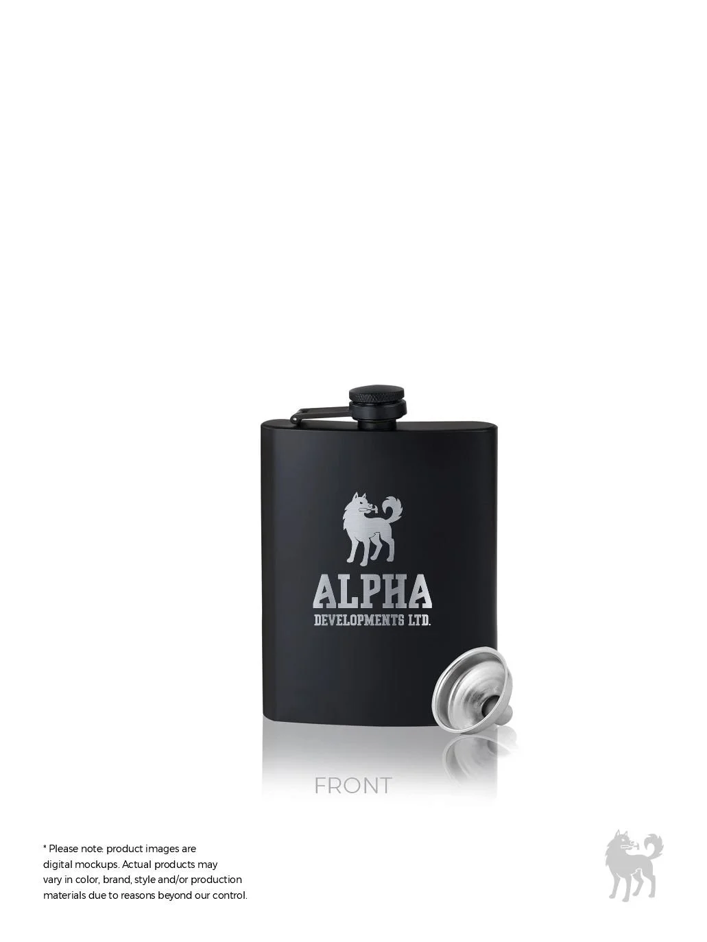 Alpha Developments 08 oz. Hip Flask | Black | Minimum Order:20