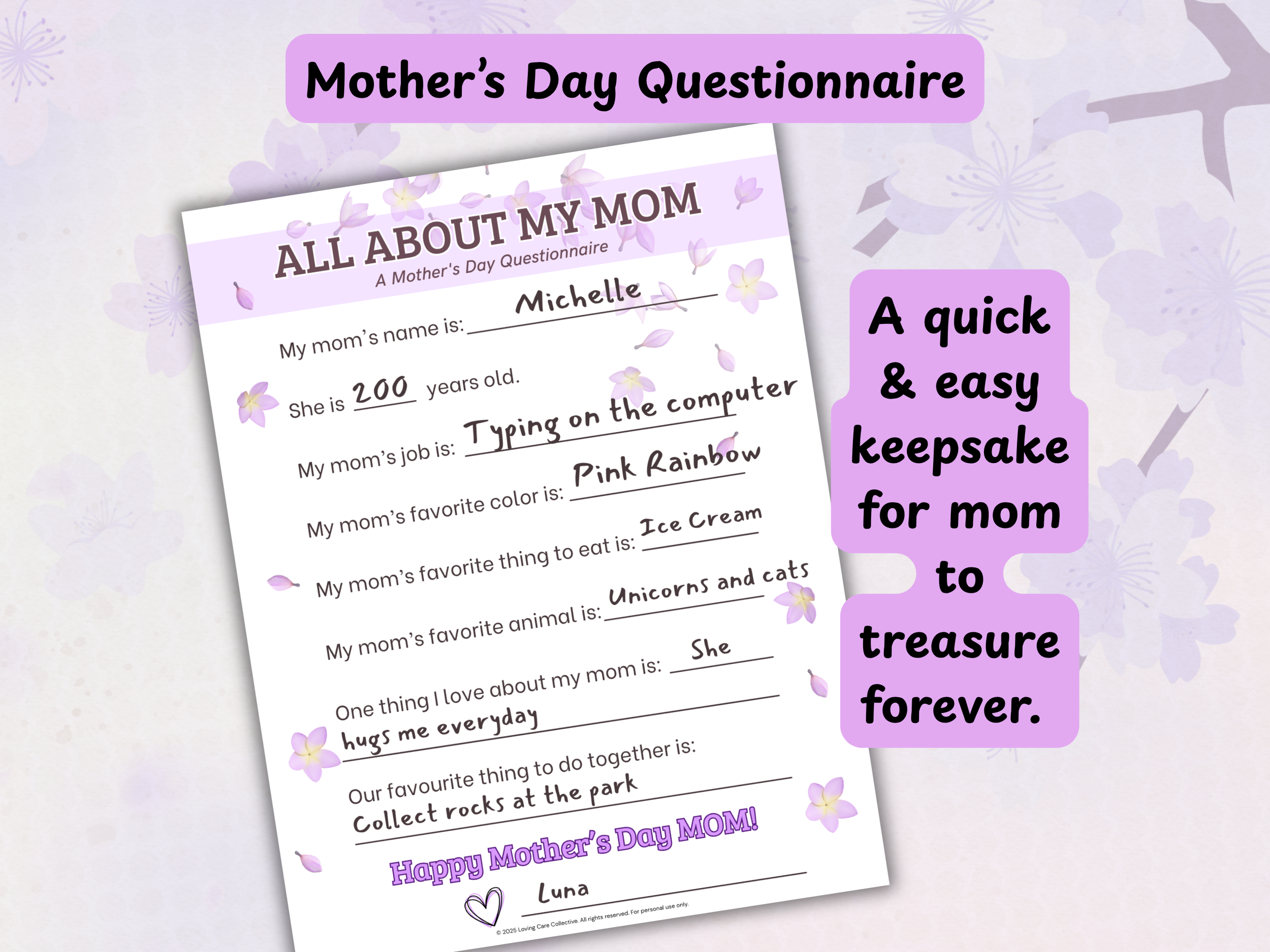 All About My Mom Mother's Day Printable Questionnaire