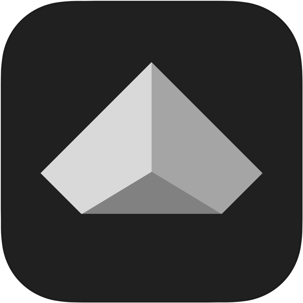 Gray and white 3D geometric shape on a dark background resembling a folded paper or origami design.