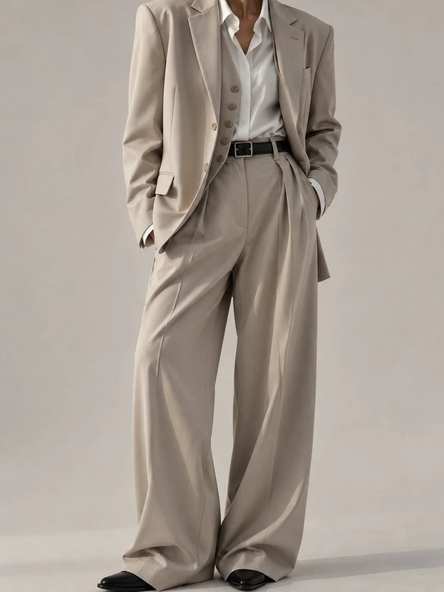 Tailored Wide-Leg Trousers in Beige