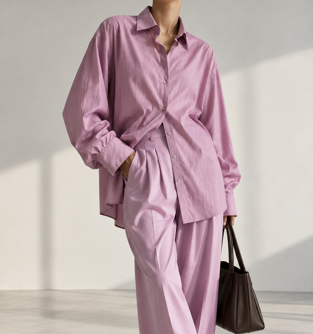 Dusty Rose Oversized Silk-Blend Shirt