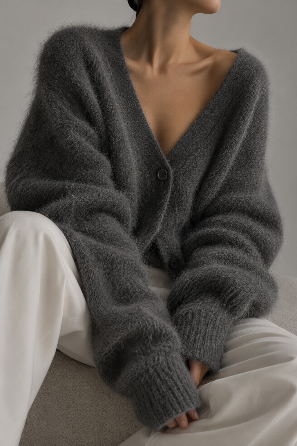 PREMIUM Dark-Gray Angora Cardigan