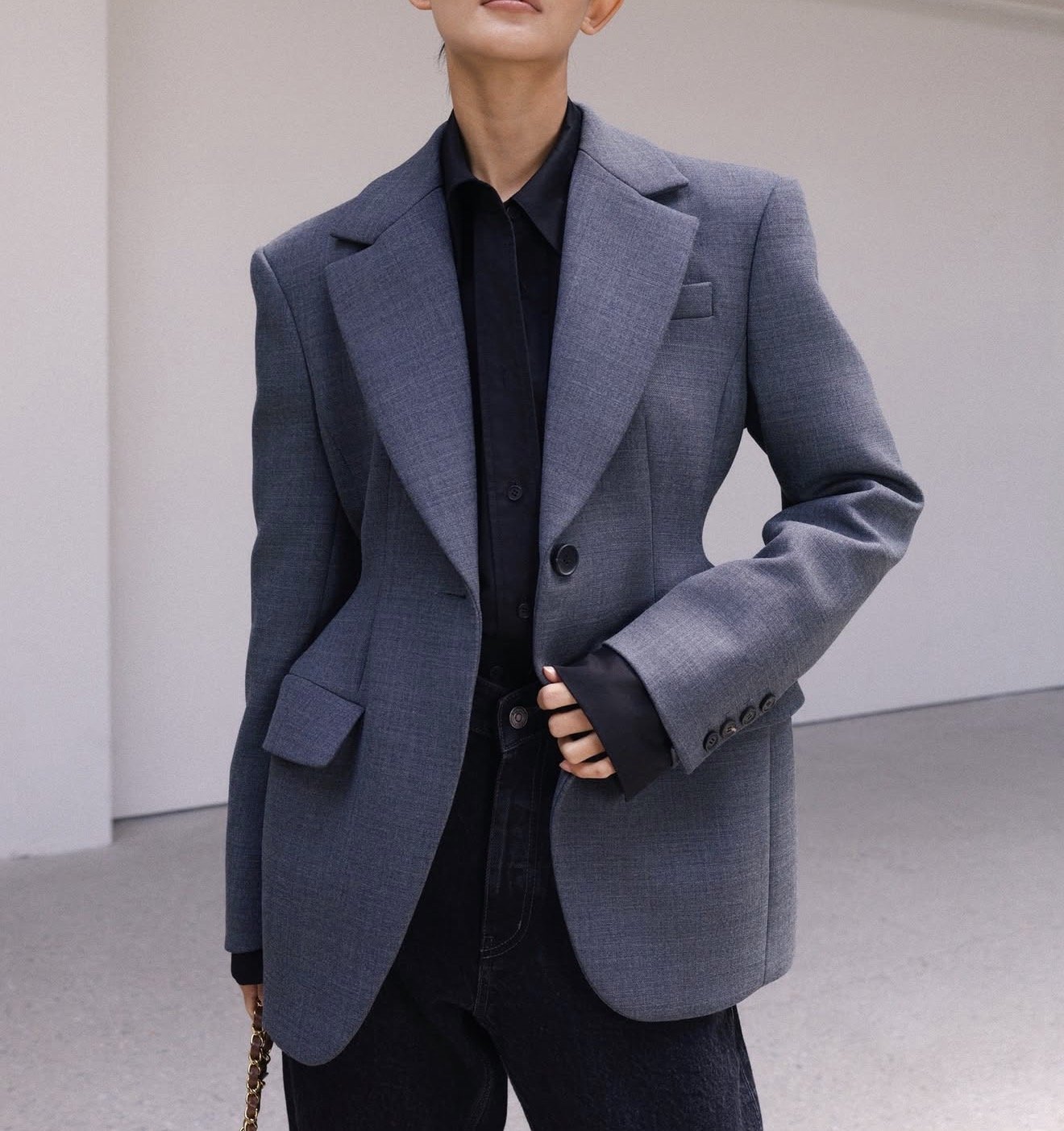 PREMIUM Sculpted Wool-Blend Blazer — Gray