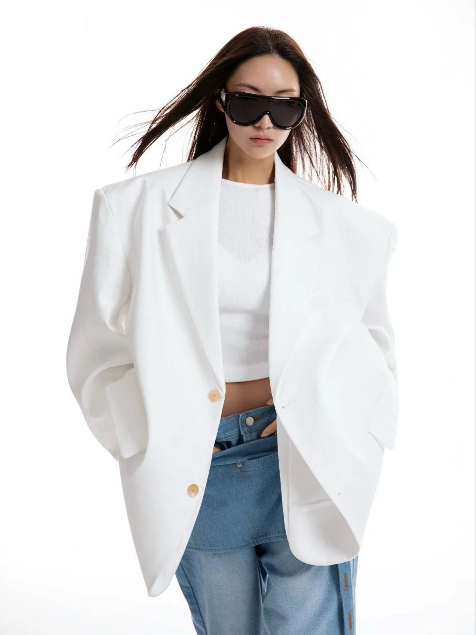 White Oversized Linen Blazer