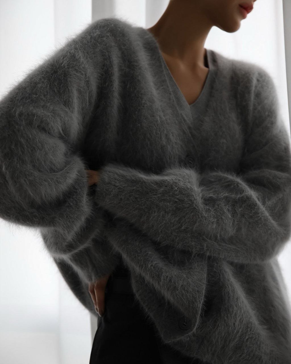 PREMIUM Dark-Gray Angora Cardigan