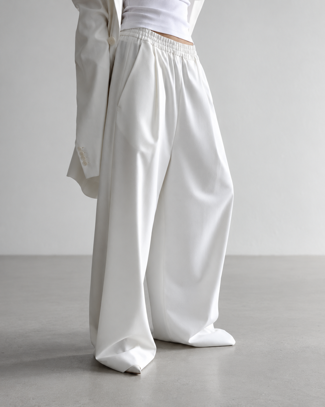 White Relaxed Wide-Leg Trousers