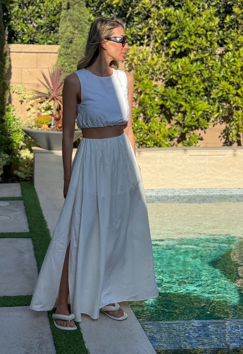 Two piece White Linen Set: skirt and top  ezline.shop