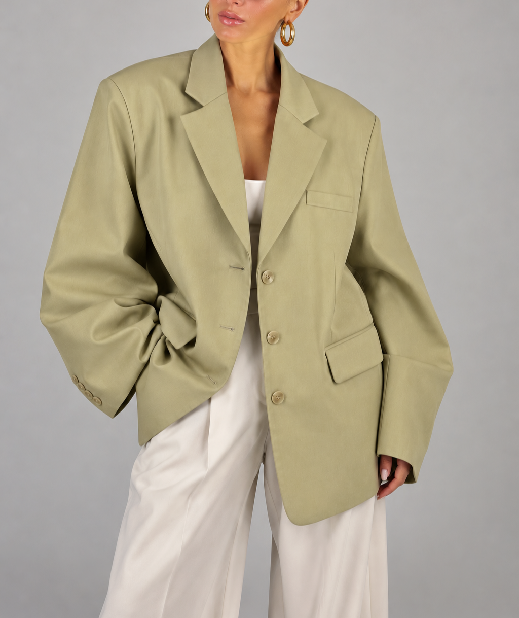 Sculpted Sleeve Oversized Blazer – Olive