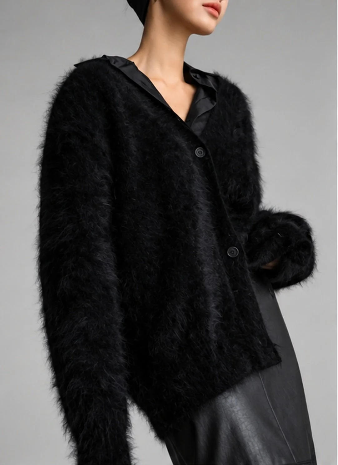 PREMIUM Black Gray Angora Cardigan