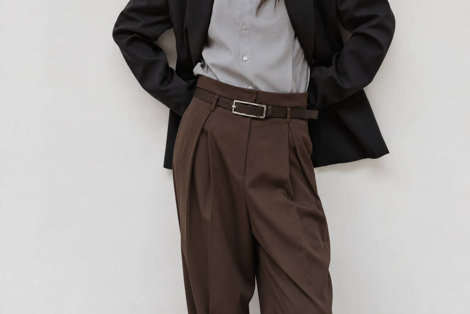 Chocolate Brown Pleated Wide-Leg Trousers