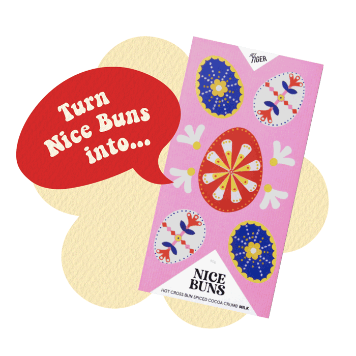 Colourful packaging design for a collection of chocolate bars, designed by Kitiya Palaskas and featuring folk art-inspired papercraft collage illustration in various Easter-themed motifs.