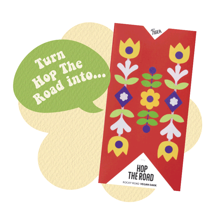 Colourful packaging design for a collection of chocolate bars, designed by Kitiya Palaskas and featuring folk art-inspired papercraft collage illustration in various Easter-themed motifs.