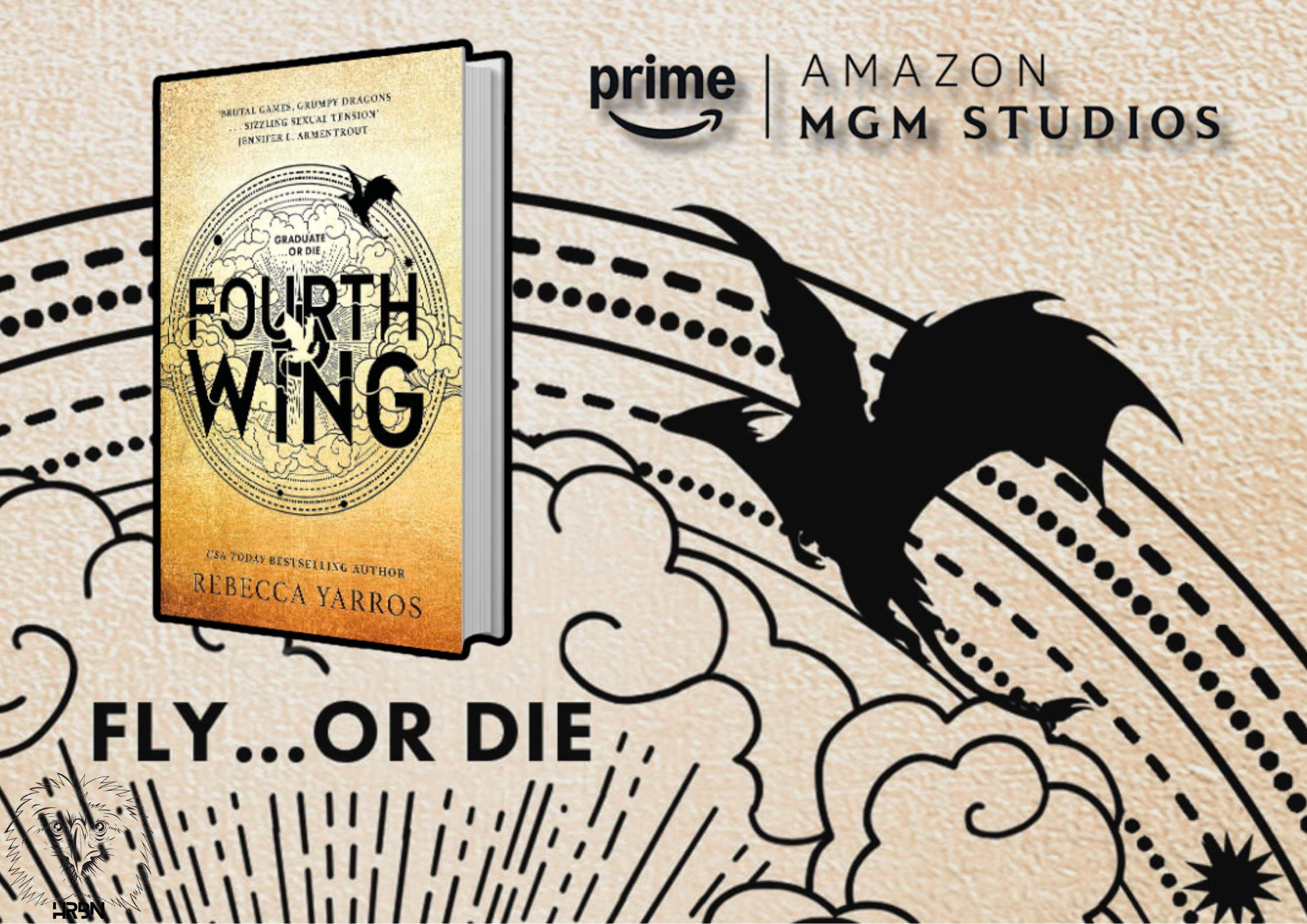 Fourth Wing book artwork alongside Prime Video and Amazon MGM Studios branding in a discussion of the television adaptation