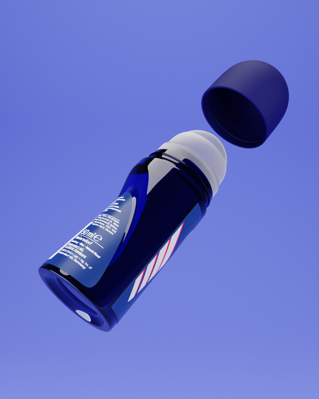 A blue tube of glue with a white cap and navy blue cap off, against a blue background.