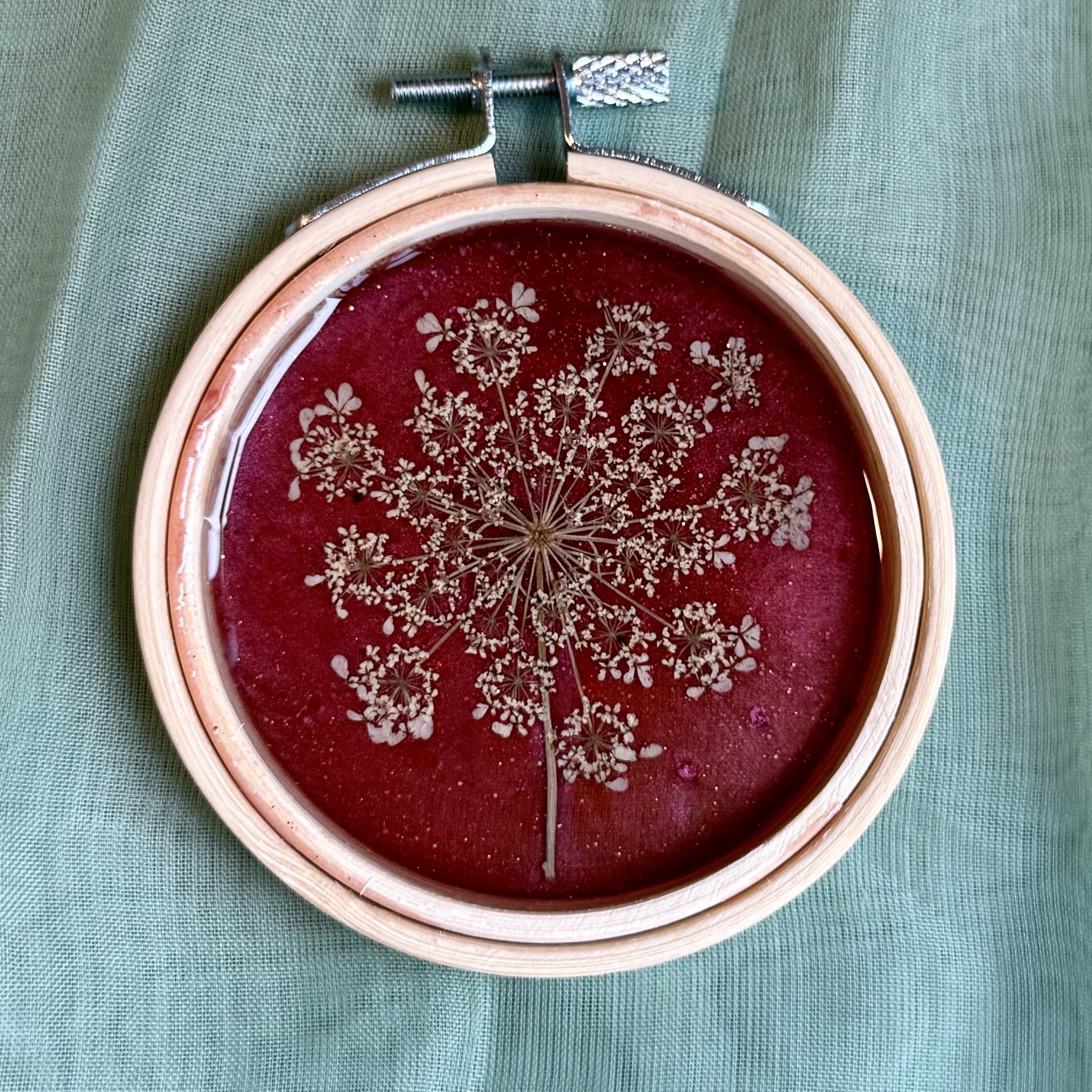 Maroon Queen Anne's Lace Embroidery Hoop 3%22 3EHK.jpg