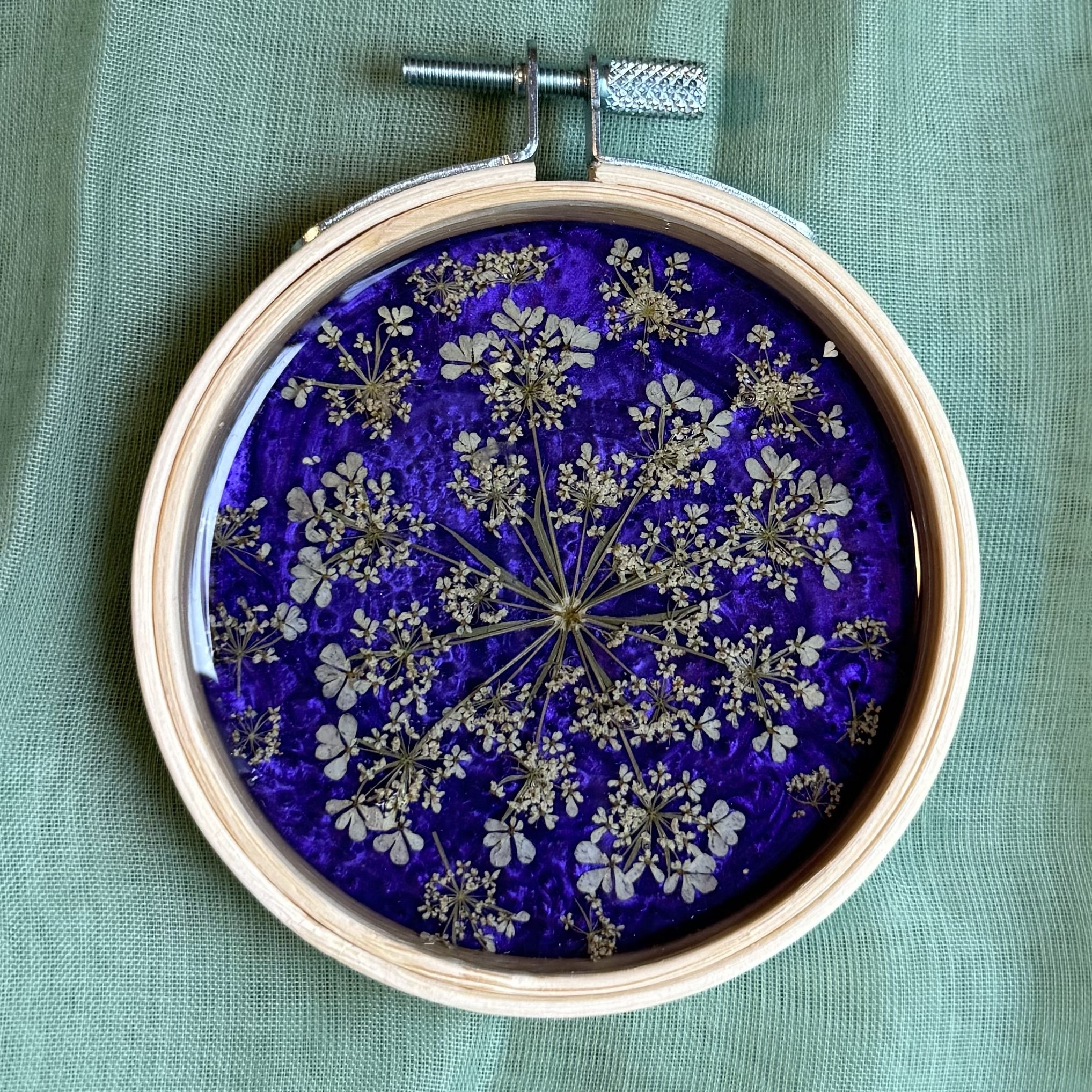 Purple Queen Anne's Lace Embroidery Hoop 3%22 3EHJ.jpg