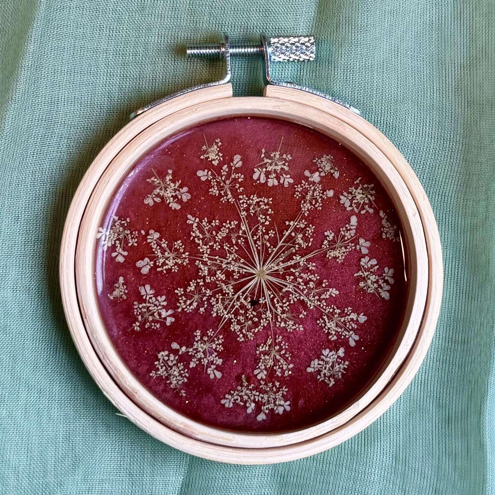 Maroon Queen Anne's Lace Embroidery Hoop 3%22 3EHM.jpg