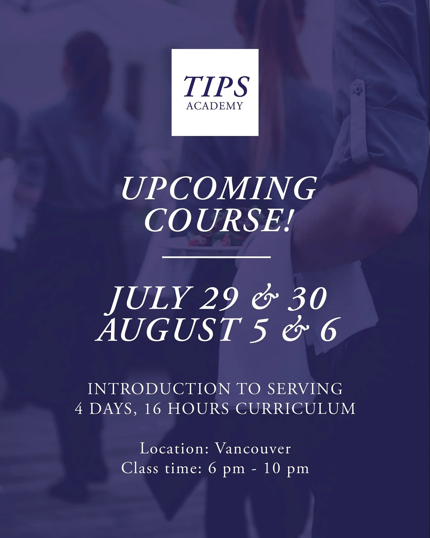 Our next 16-hour Introduction To Serving Course is coming up soon!

This course is designed to help people curious about the service industry build base skills so they are ready to hit the floor. The course also helps those with some experience sharp