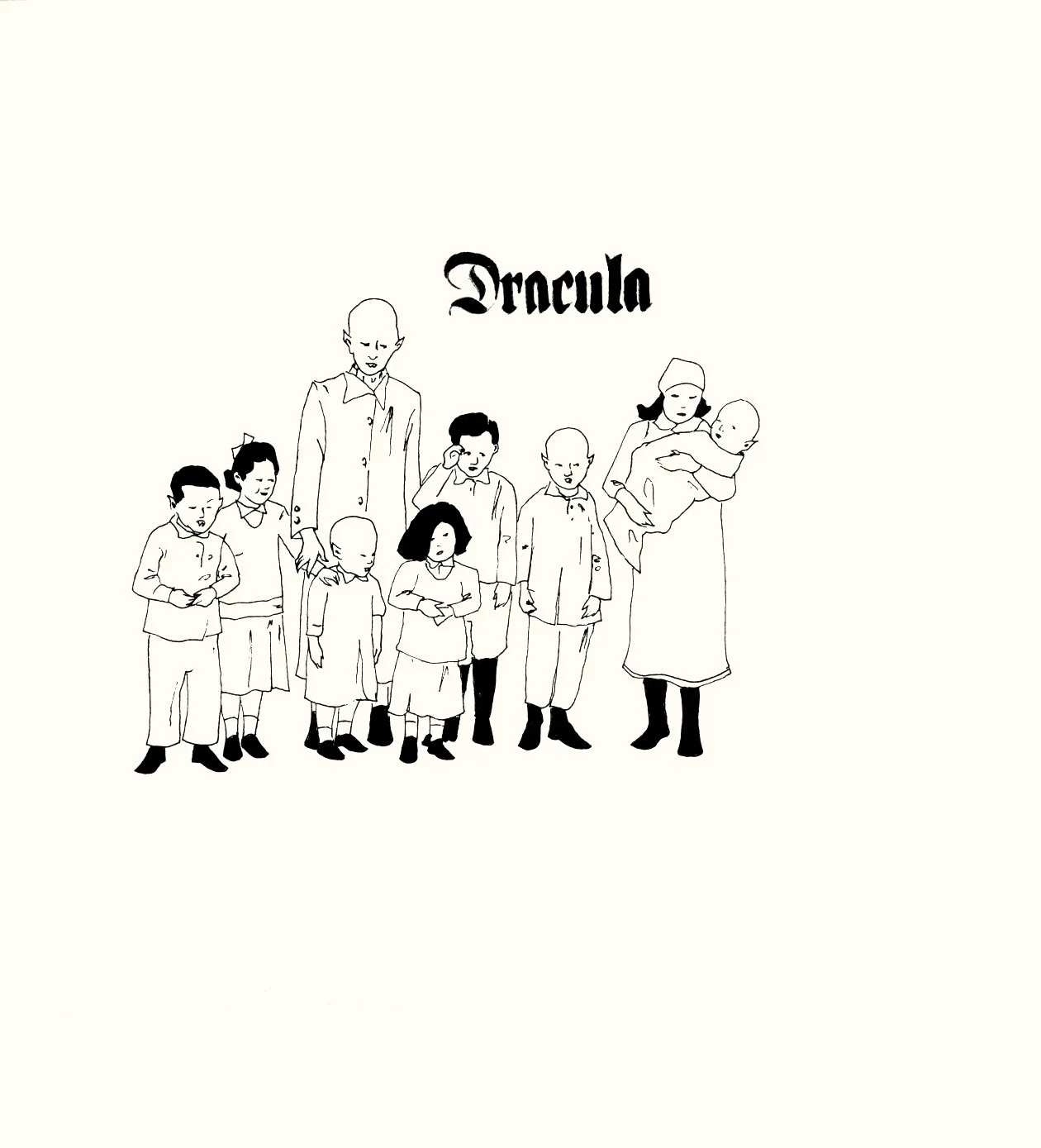 Marcel Dzama, The Cabin of Count Dracula, 2005.  20 hand-drawn lithographs, wooden cabin with faux fur, and 9" record.  