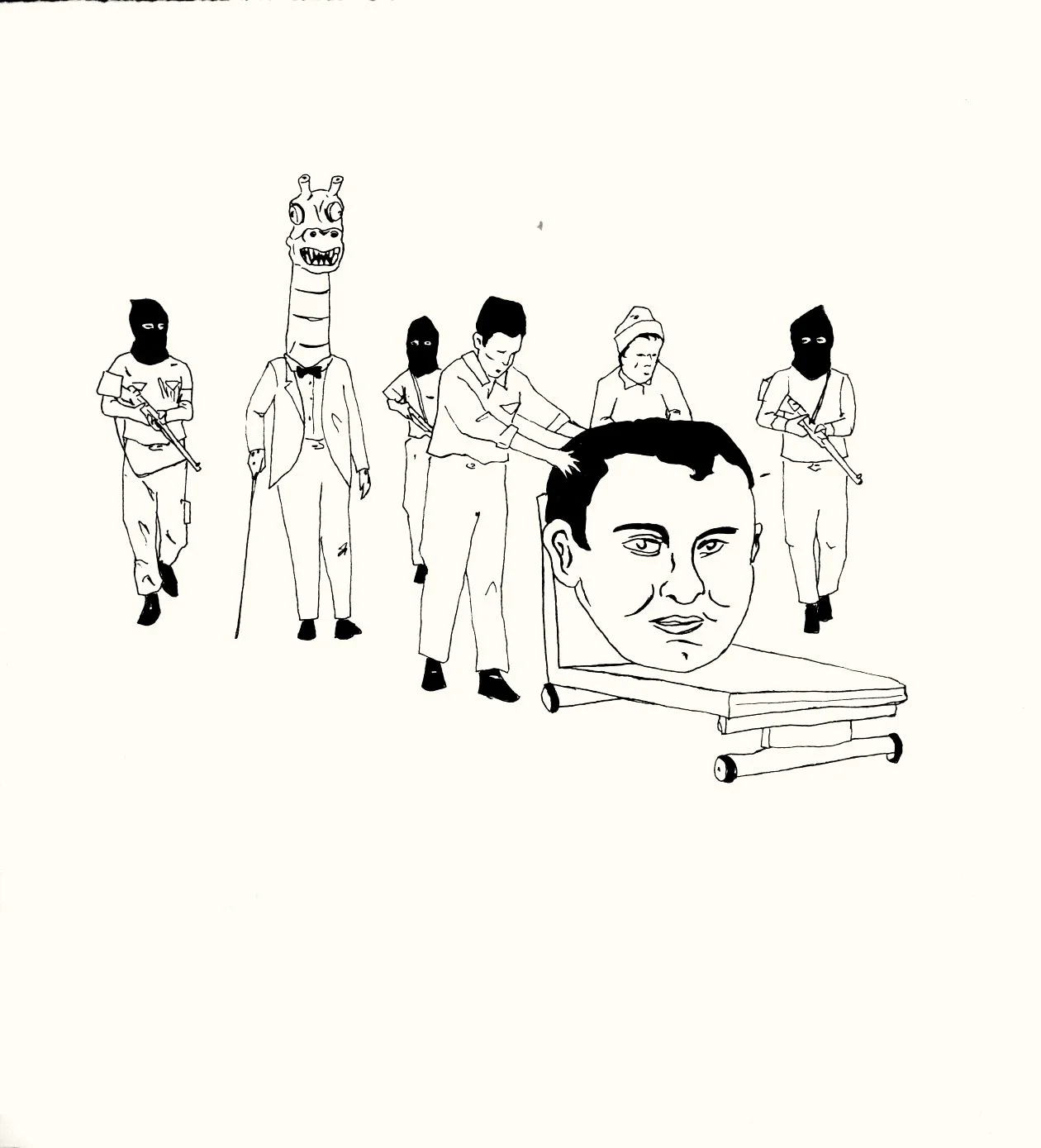 Marcel Dzama, The Cabin of Count Dracula, 2005.  20 hand-drawn lithographs, wooden cabin with faux fur, and 9" record.  