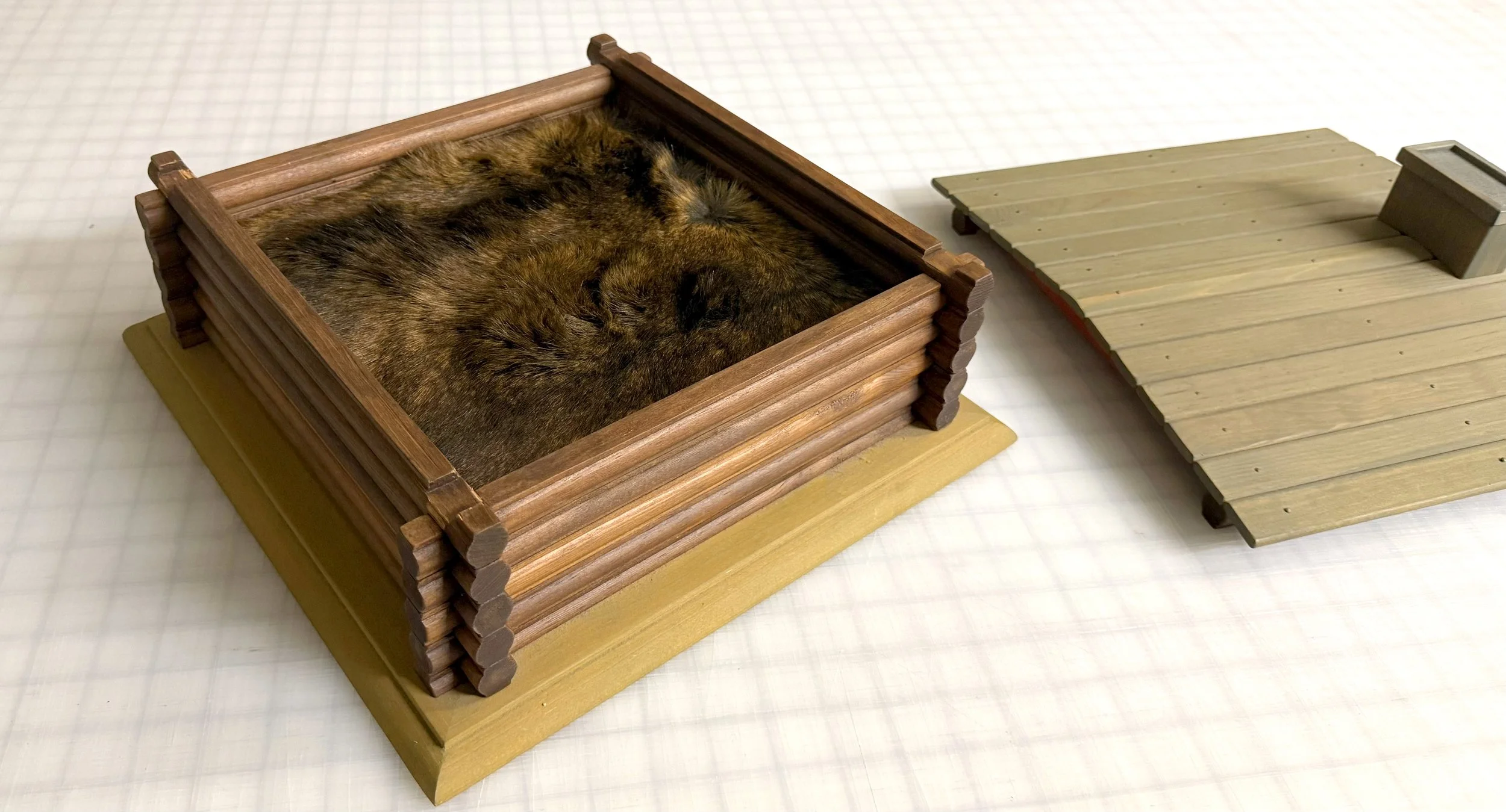 Marcel Dzama, The Cabin of Count Dracula, 2005.  20 hand-drawn lithographs, wooden cabin with faux fur, and 9" record.  