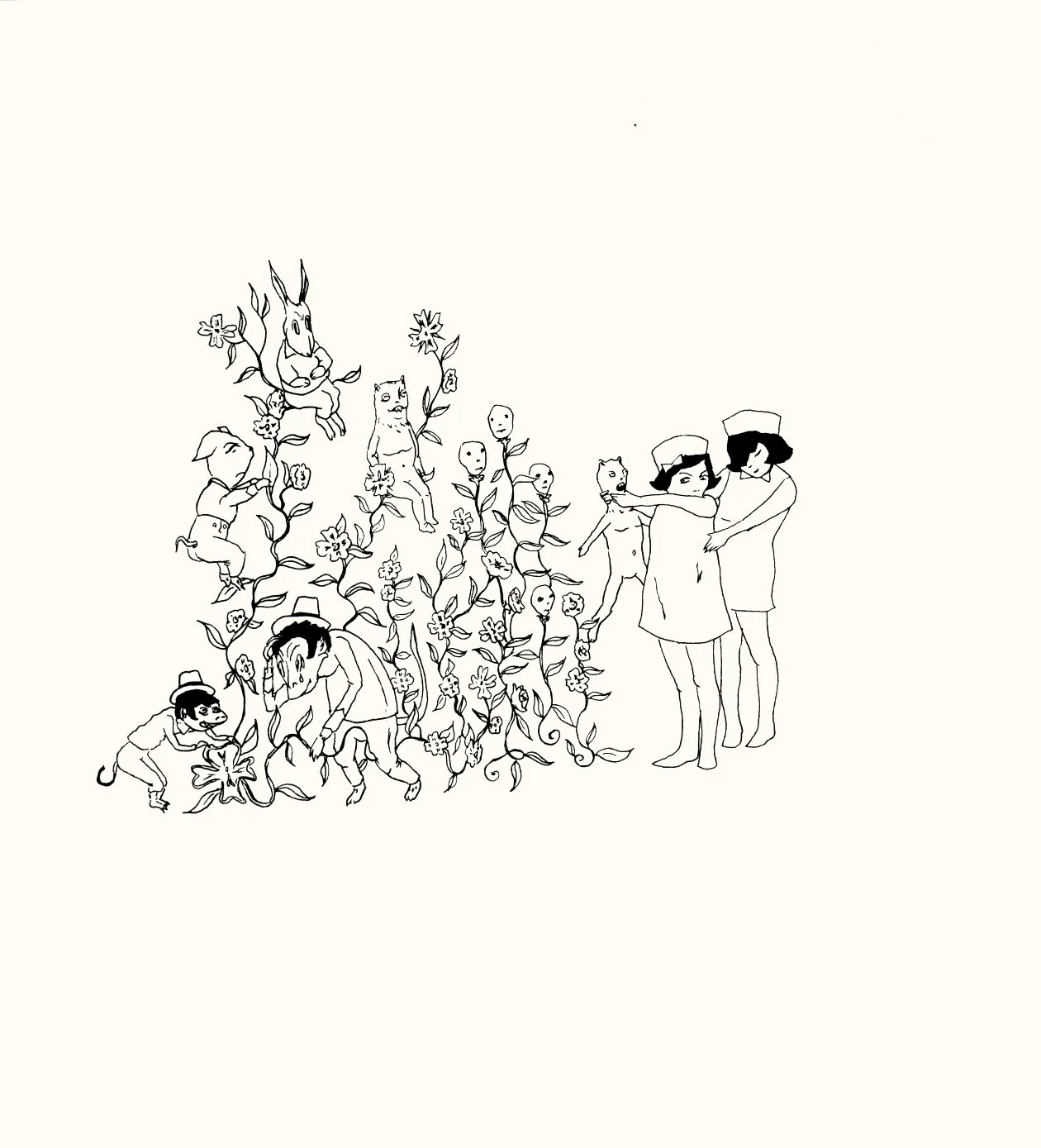 Marcel Dzama, The Cabin of Count Dracula, 2005.  20 hand-drawn lithographs, wooden cabin with faux fur, and 9" record.  