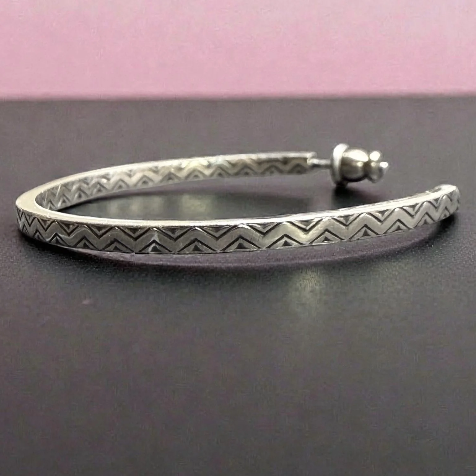 Geometric Pattern Hoops in Sterling Silver