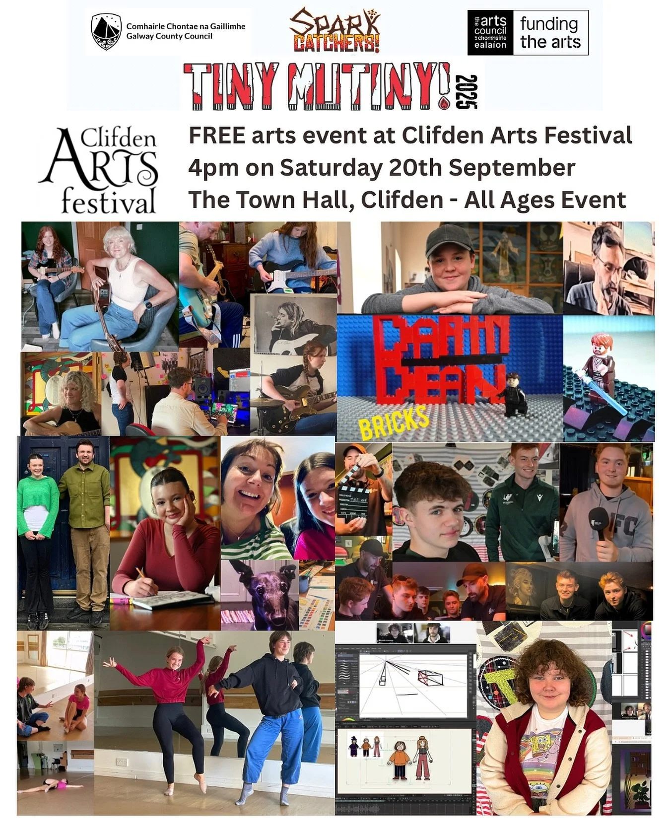 It&rsquo;s the Final Countdown! Support all these amazing young artists by attending Tiny Mutiny
FREE arts event for Clifden Arts Festival
4pm on Saturday 20th September 
at The Town Hall, Clifden 
All Ages Event - Family Friendly 

Produced by Spark