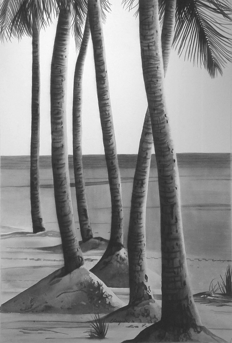 Coconut Palms 2: Sumi'e Ink on Paper, 36" x 24"