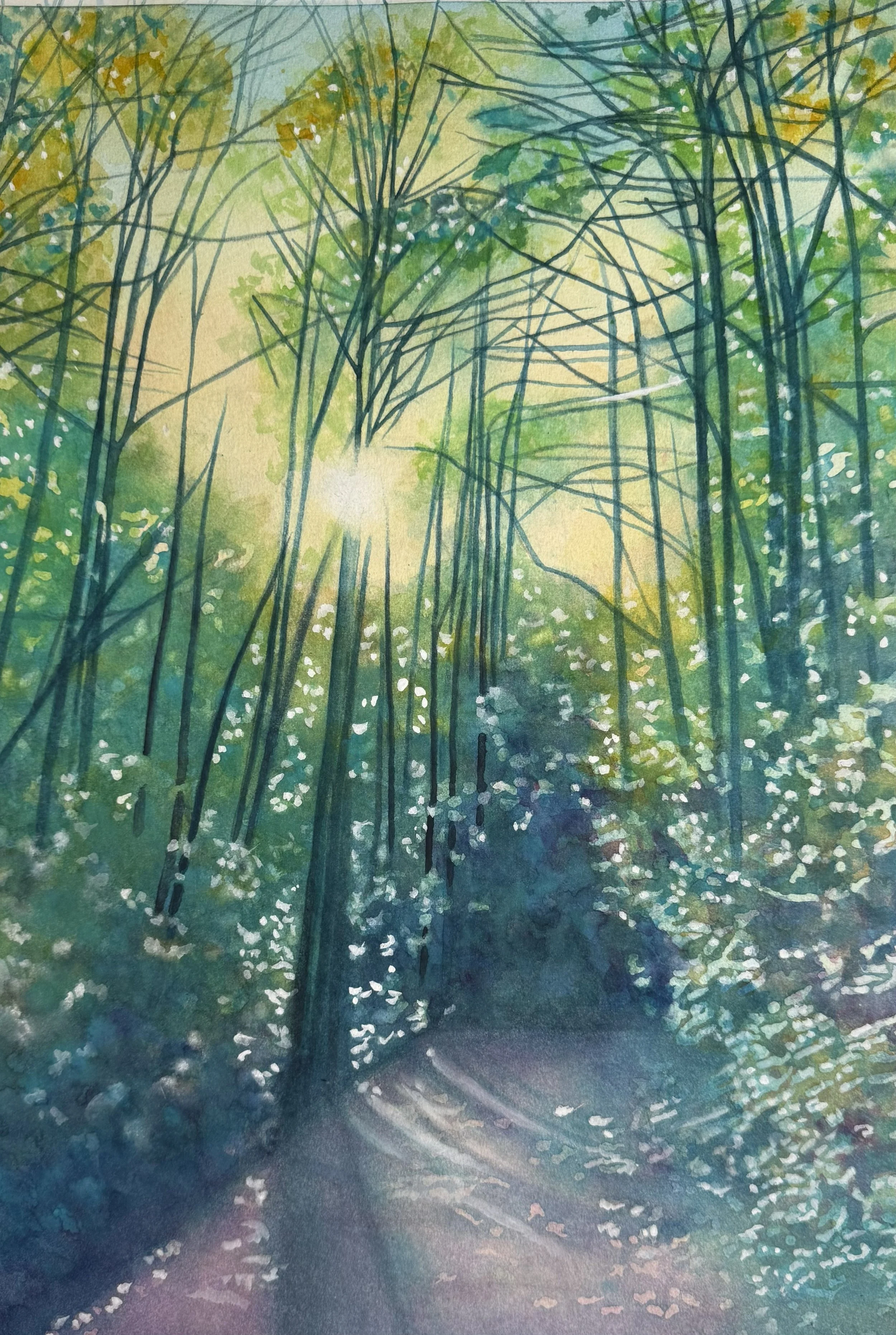 Dusk on Pine Mountain Drive:  Watercolors on Paper, 17" x 12"