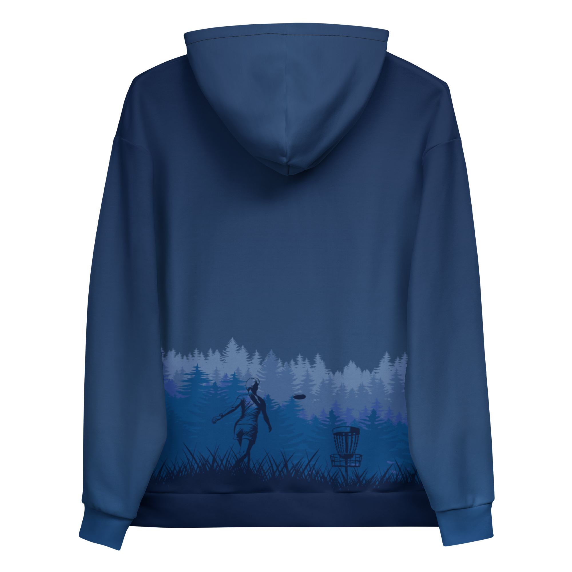 Ladies Disc Golf Hoodie Putting in the Forest Blue Back