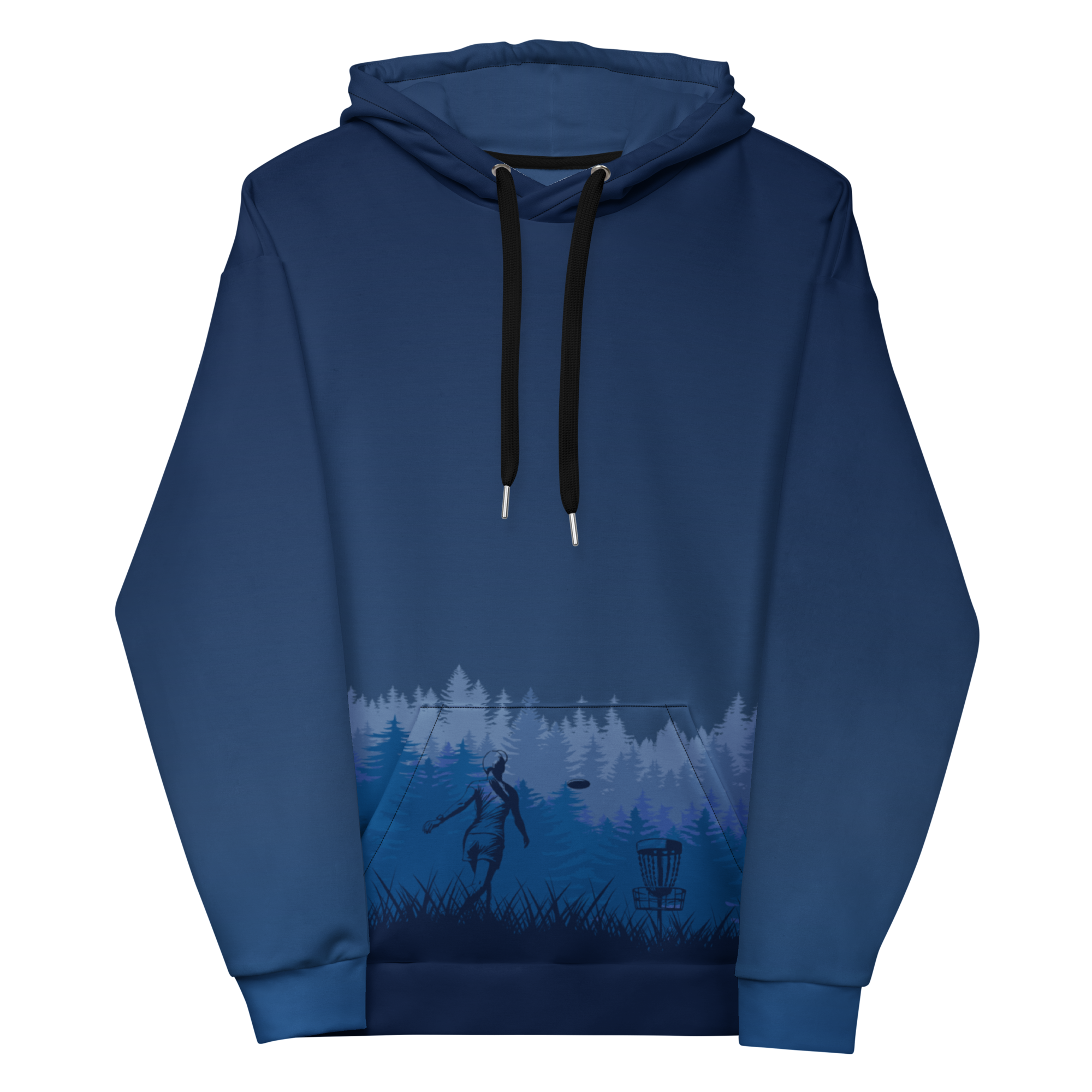 Ladies Disc Golf Hoodie Putting in the Forest Blue Front