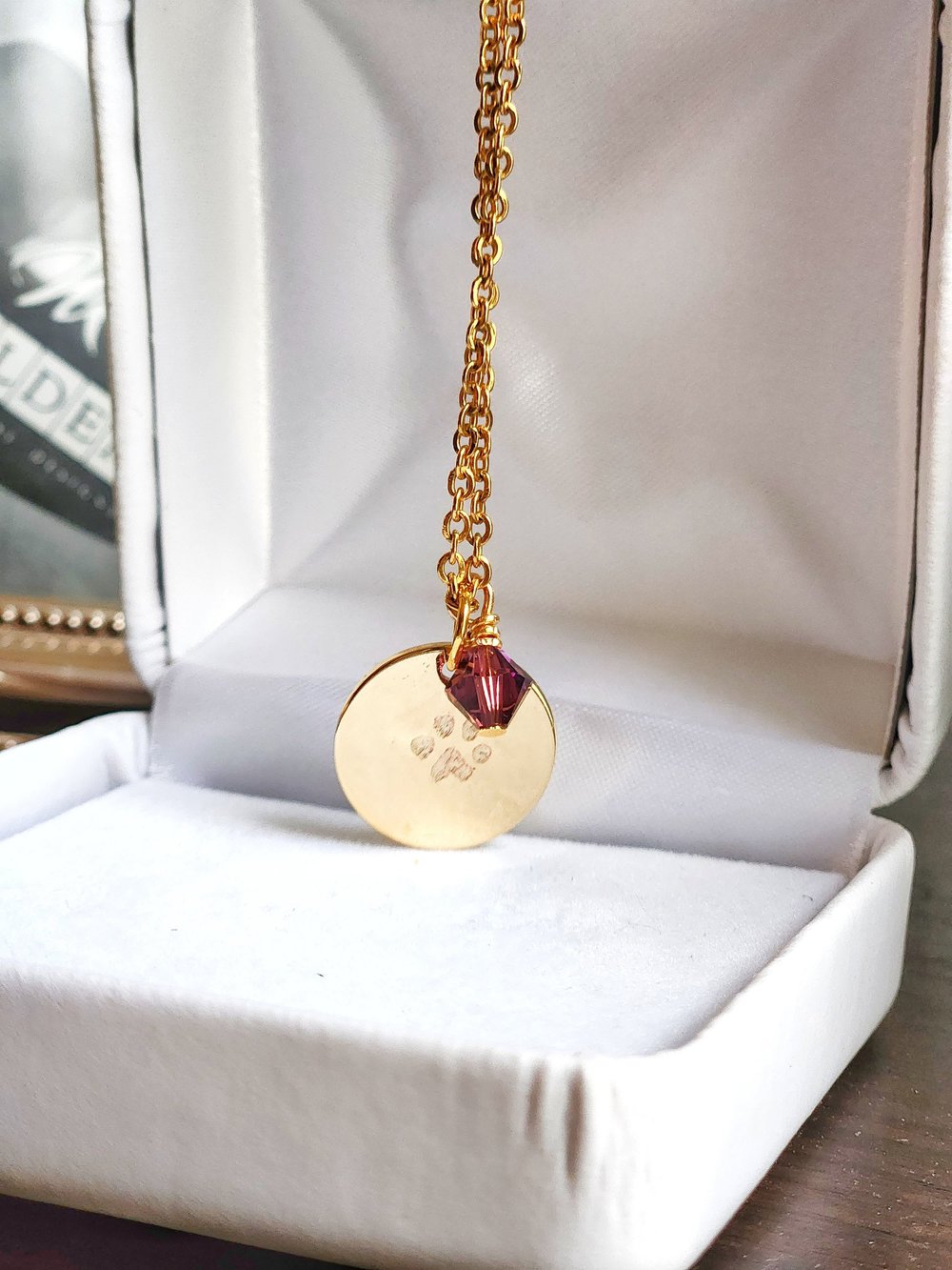 Hand Engraved Pet Initial and Paw Print Charm Necklace on 18kt