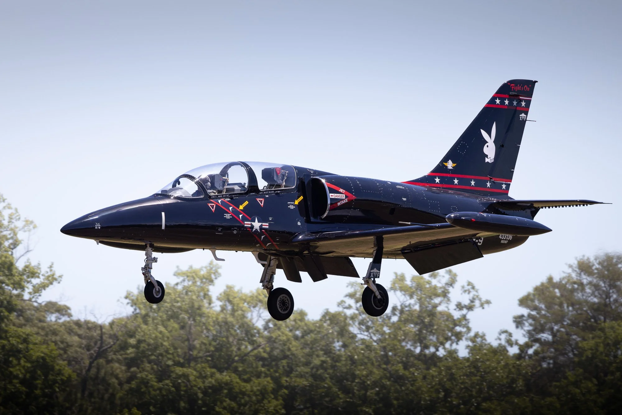 Aero L-39C Albatros (N55107, Serial No. 433136) owned by Tropical Aviation of Delaware Inc. landing at St. Mary's County Regional Airport (2W6) following a quick flight out over the Potomac River.