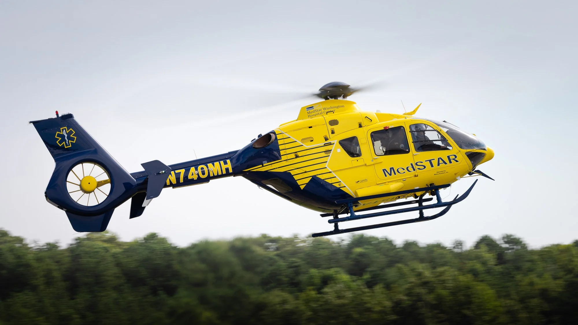 Eurocopter EC135 T2+ (N740MH), operated by Metro Aviation Inc. for MedSTAR Transport, returning to St. Mary’s County Regional Airport (2W6) after an early morning mission.